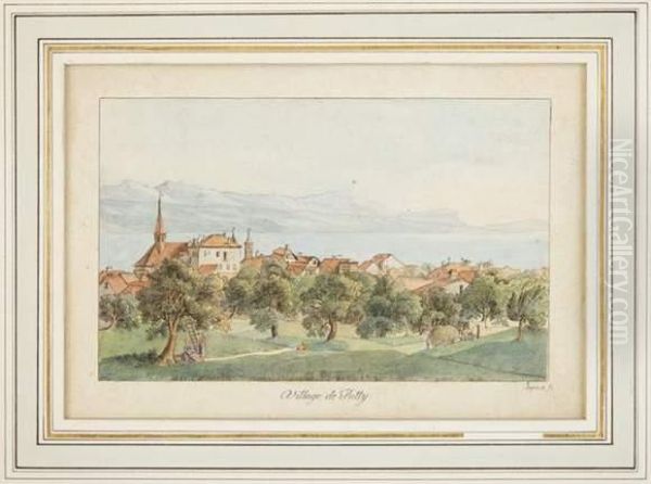 Village De Pully Oil Painting by Pierre Samuel Louis Joyeux