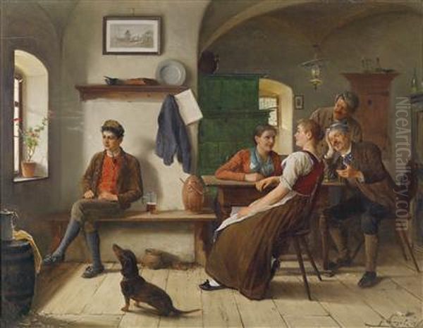 In The Farmhouse Parlour Oil Painting by Kinzel Jozef