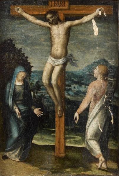 La Crucifixion Avec La Vierge Et Saint Jean Oil Painting by Juan De Flandres