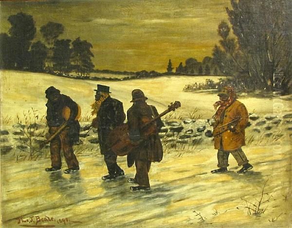 Musicians On The Road Oil Painting by Thomas James Judkin