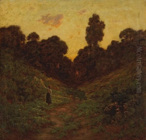 A Young Woman On A Path At Dawn Oil Painting by Charles Chapel Judson