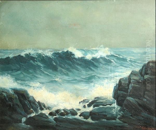 Coastal Rocks With Waves Oil Painting by Charles Chapel Judson