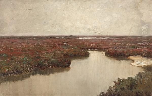 Gray Skies Over A Marshland Oil Painting by Charles Chapel Judson