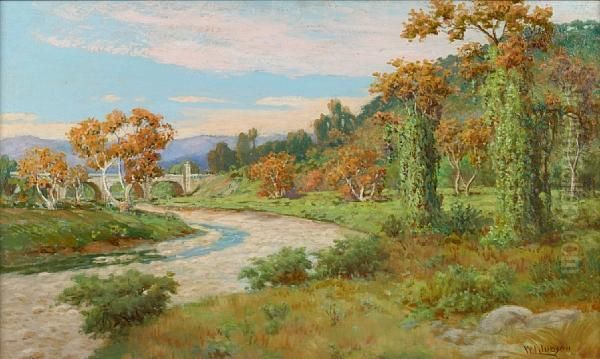 Arroyo Seco With Bridge Oil Painting by William Lee Judson