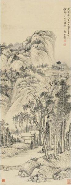 Landscape After Huang Gongwang Oil Painting by Huang Jue