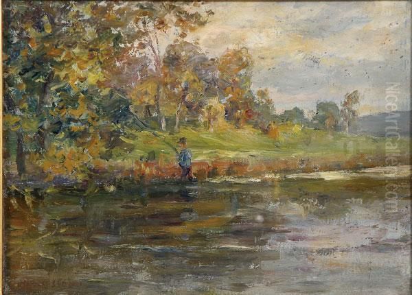 Man Fishing Oil Painting by Alfred Juergens