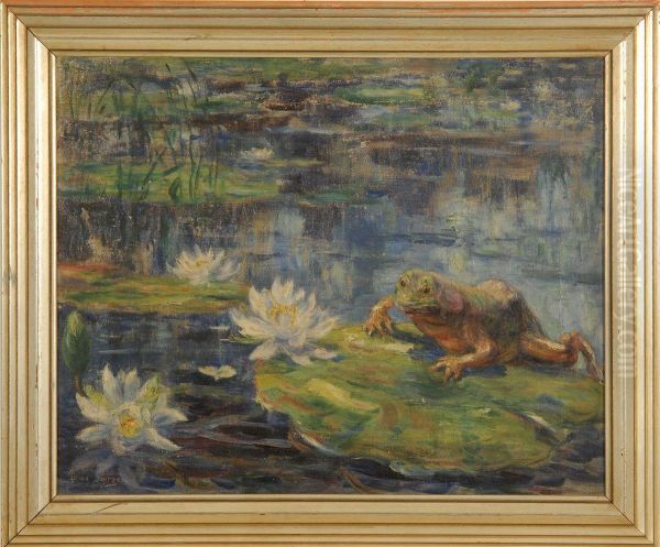 Study Of A Frog On A Lily Pad. Signed Lower Left Alfred Juergens