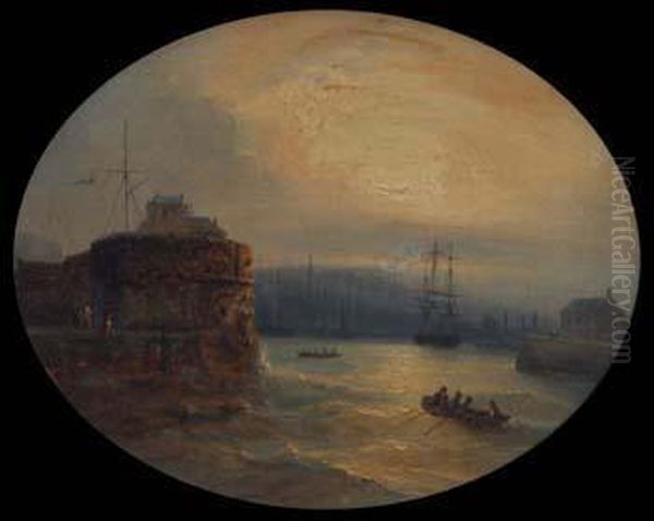 Harbour Scene At Sunset With Various Shipping Oil Painting by Jean Marie Auguste Jugelet