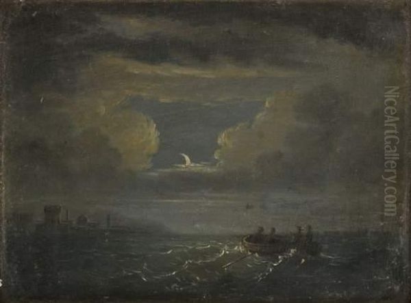 Pecheurs Au Clair De Lune Oil Painting by Jean Marie Auguste Jugelet