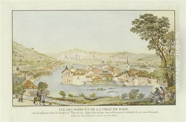 Vue Des Bains Et De La Ville De Bade Oil Painting by Jacques Henri Juillerat