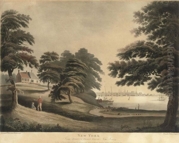 A View Of New York From Hobuck Ferry House, New Jersey Oil Painting by Francis Jukes