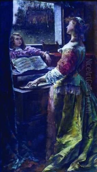 Le Clavecin Oil Painting by Joseph Toussaint Julien