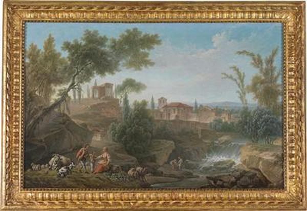 An Arcadian Landscape With Shepherds Oil Painting by Nicolas-Jacques Juliard