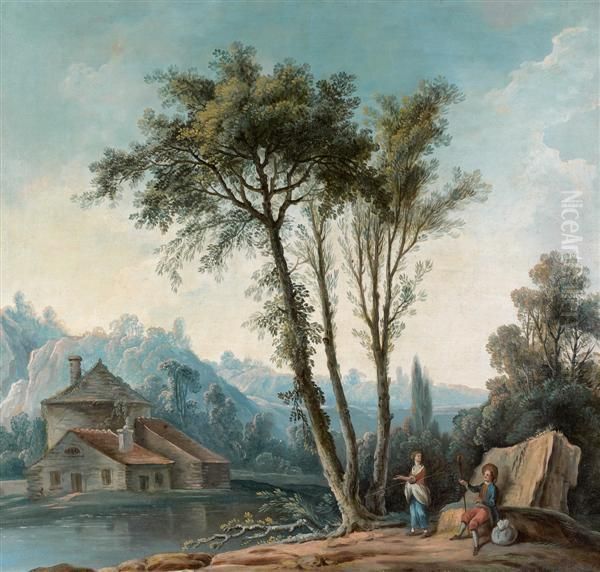 Couple De Pelerins Devant Une Riviere Oil Painting by Nicolas-Jacques Juliard