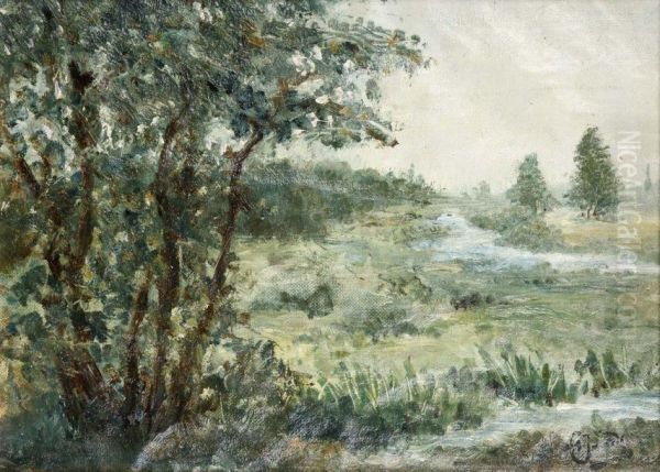 Paysage A La Campagne Oil Painting by Gustave Adolf Jundt