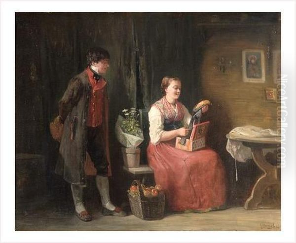 Les Fiances Oil Painting by Gustave Adolf Jundt