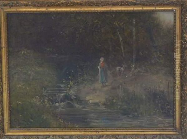 Paysanne Pres Du Ruisseau Oil Painting by Gustave Adolf Jundt