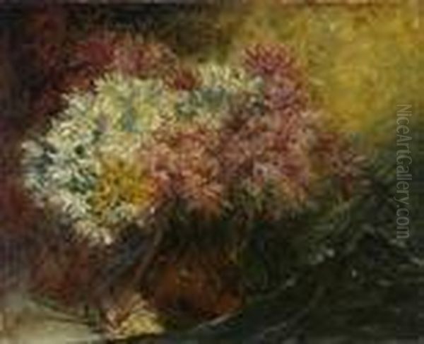 chrysanthemes Dans Un Pichet A Anse Oil Painting by Charles Jung