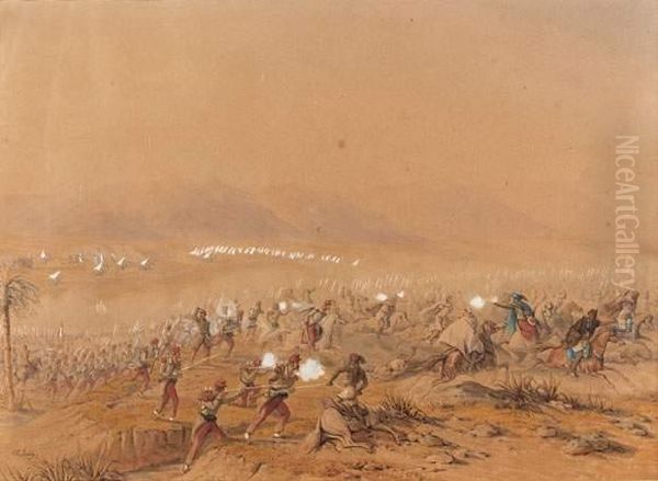 Combat Du 17 Octobre 1844 Livre Au Pied Du Tleta Contre Les Kabyles De Flissat-el-bahar Oil Painting by Theodore Jung