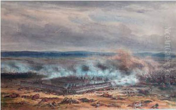 L'attaque Du Carre De La Brigade Pellet A Leipzig Le 16 Oct. 1813 Oil Painting by Theodore Jung