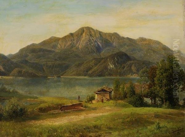 Blick Auf Den Kochelsee Mit Herzogstand Und Heimgarten Oil Painting by Carl Jungheim