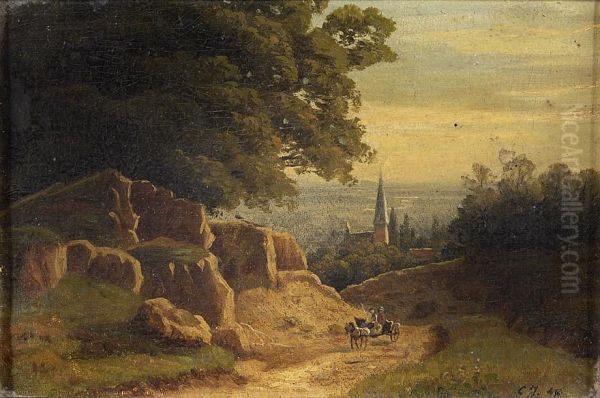 Bewaldete Landschaft Mit Kutsche. Oil Painting by Carl Jungheim