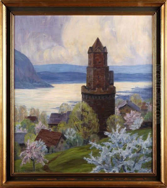 Bergslandskap Med Slott Oil Painting by Elfriede Jungk