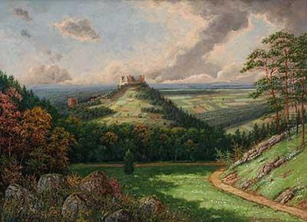 Junges Paar Vor Alpental Oil Painting by Heinrich Wilhelm K. Jungmann