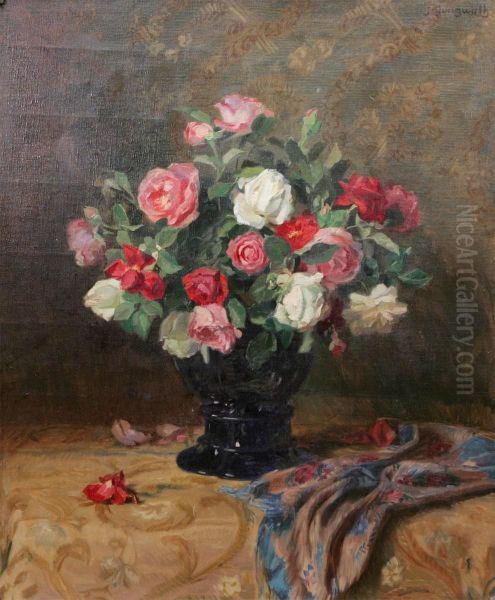 Stilleben Med Rosor Oil Painting by Josef Jungwirth