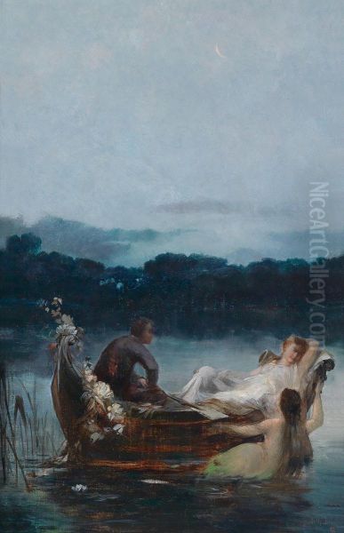 Dreamy Boat Ride Oil Painting by Josef Jungwirth