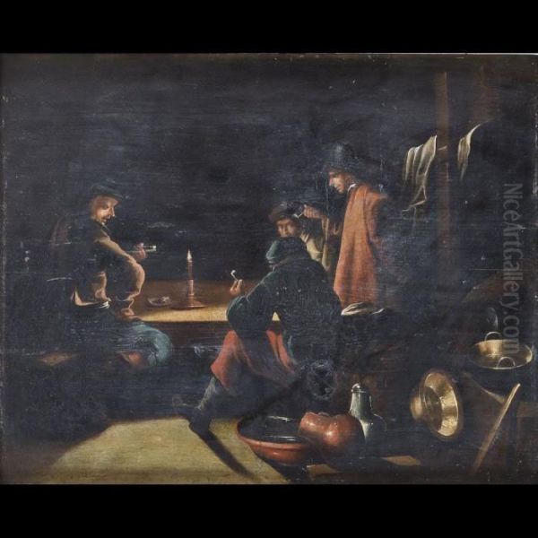 Interno Di Taverna Con Fumatori Di Pipa Oil Painting by Justus Junker