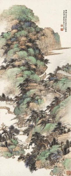 Landscape In Blue-green Style Oil Painting by Xiao Junxian