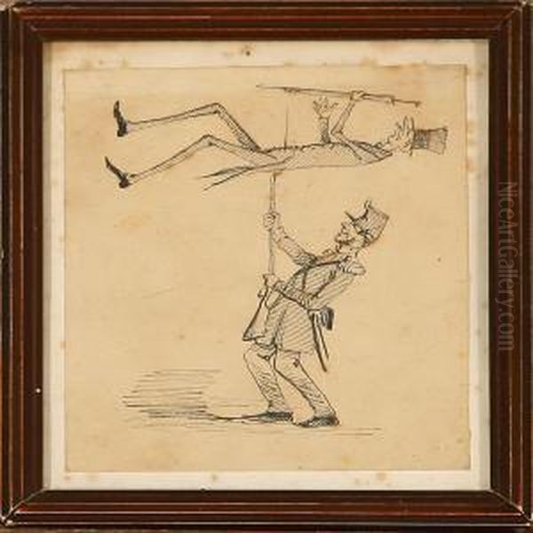 Caricature Of A Soldier And A Gentleman Oil Painting by Georg U.F. Fritz Jurgensen