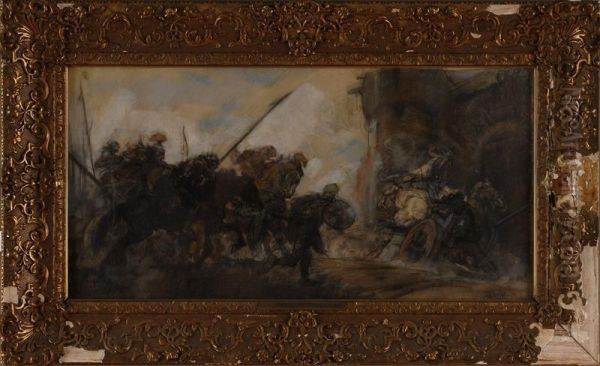 Battle Scene Oil Painting by Johann Hendricus Jurres