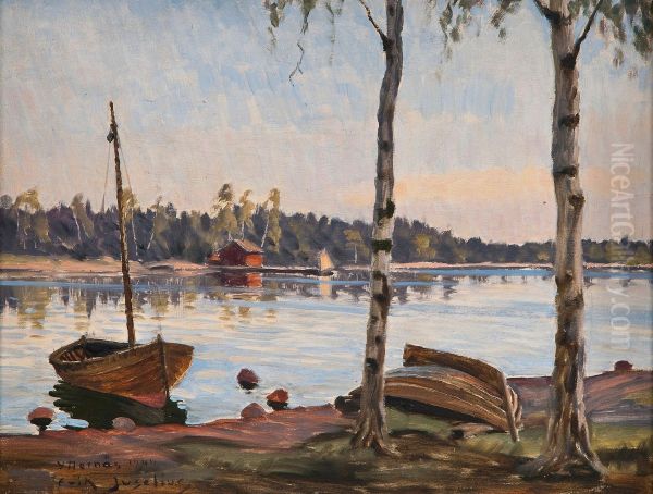 Birches By The Shore Oil Painting by Erik Juselius