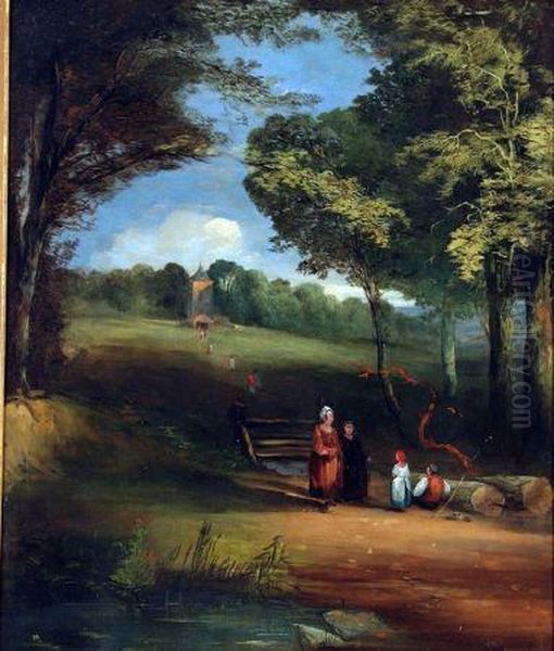 Figures In A Wooded Landscape Oil Painting by Henry Jutsum