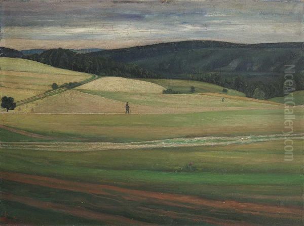 Die Landschaft Mit Dem Wanderer Oil Painting by Adolf Jutz