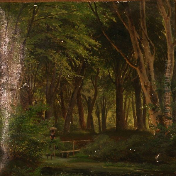 Woman On A Walk In A Forest Oil Painting by Andreas Thomas Juuel