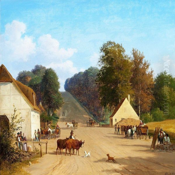 Summer Day At Geel's Hill Near Holte North Of Copenhagen Oil Painting by Andreas Thomas Juuel