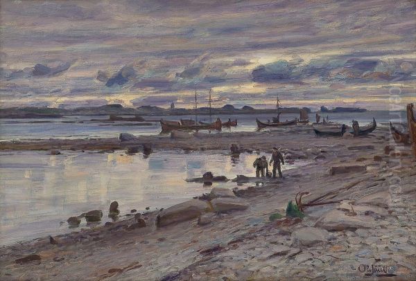 Kystlandskap Med Folkeliv, Nordland Oil Painting by Ole Juul