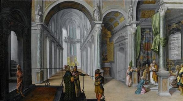 Jesus Visiting Simeon In The Temple. Oil Painting by Paul Juvenel