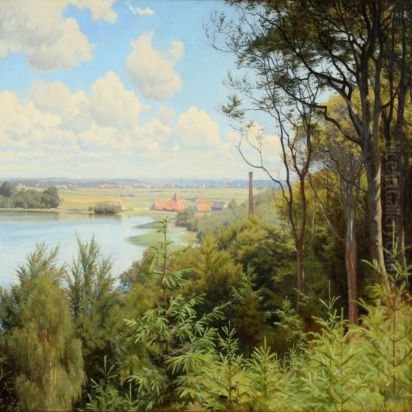 The Sanatorium Orneso, In The Background Silkeborg Oil Painting by Ludvig Kabell