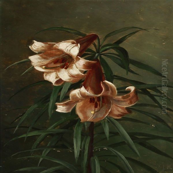 Two Regal Lillies Oil Painting by Ludovica Kabell Rosenorn