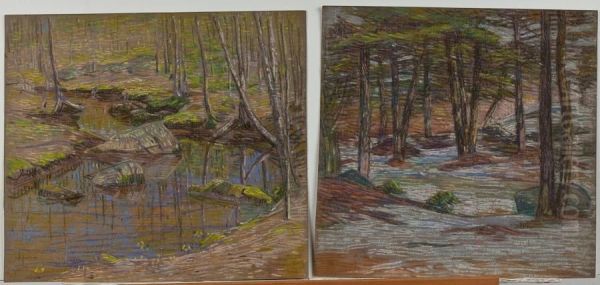 Two Landscapes Withtrees Oil Painting by Charles Salis Kaelin