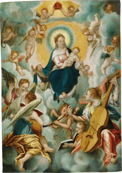 Madonna Mit Dem Kind Undmusizierenden Engeln Oil Painting by Kager, Johann Matthias