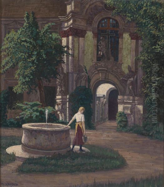 Entrance To The Church In Durnstein Oil Painting by Max Kahrer