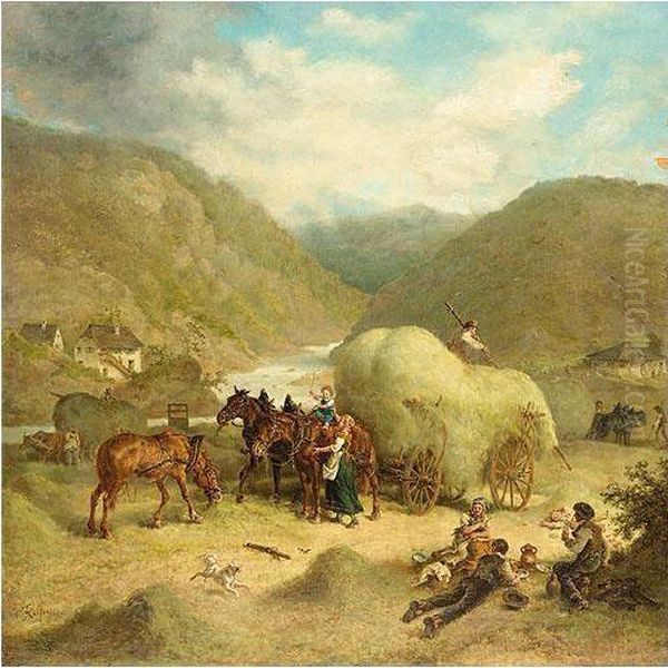 Collecting Hay Oil Painting by Ernst Kaiser