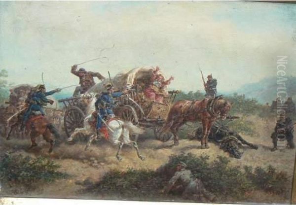  L'attaque De La Charrette  Oil Painting by Friedrich Kaiser