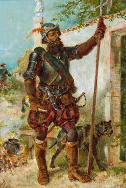 Ein Landsknecht Mit Hund Oil Painting by Friedrich Kaiser