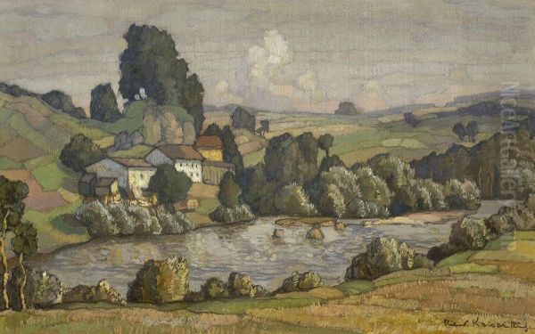 Flusslandschaft Mit Hausern Oil Painting by Richard Kaiser